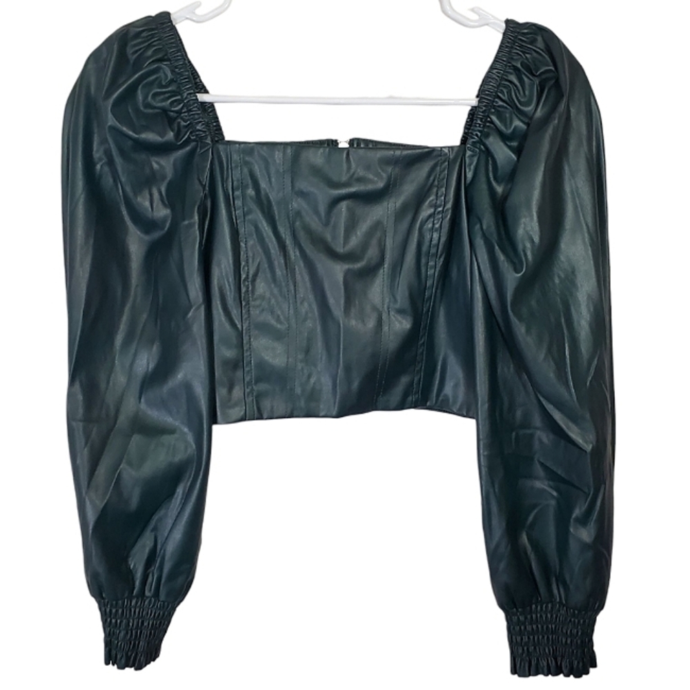 2136 * 7 For All Mankind Faux Leather Crop Top Dark Green Size S NWT 7FAM